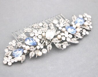 Light Sapphire Crystal hair comb Silver Wedding hair accessories Wedding hair piece Bridal hair jewelry Navy blue hair comb Gold hair comb