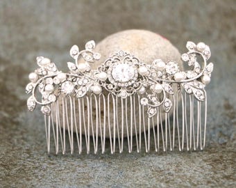 Rhinestone & Pearl Wedding Headpiece Crystal Bridal Hair Comb Gold Wedding hair accessories Rose gold Bridal hair clip Wedding comb Bridal