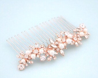 RoseGold Bridal Hair Comb Rhinestone Pearl Wedding Hair Piece Bridal hair clip Wedding hair accessories Bridal headpiece Gold veil comb Boho