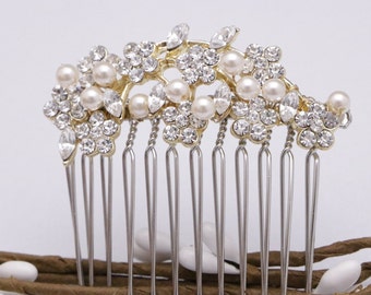 Wedding hair accessories Rhinestone Side comb Gold veil comb Small Wedding hair comb Rose gold Bridal comb Wedding hair clip Pearl hair comb