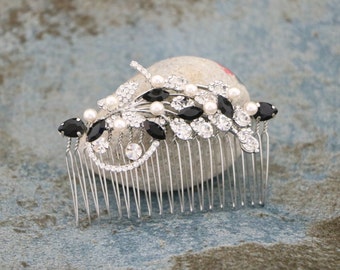 wedding side hair comb Navy blue Wedding hair comb Blue hair jewelry Wedding hair accessories White opal Bridal hair comb Wedding hair piece
