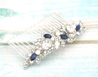 Navy blue Crystal Rhinestone Hair Comb Rhinestone Wedding headpiece Silver Bridal hair clip Gold Bridal hair accessories Wedding hair comb