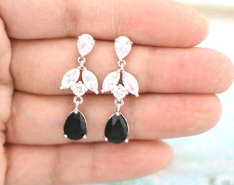 Jet Silver Bridal earrings Navy blue earrings deep blue wedding earrings Navy rhinestone bridal earrings Gold Crystal earrings Sapphire blue