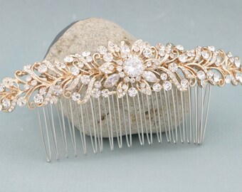 Bridal hair comb Gold veil comb Large Wedding hair comb Silver Wedding comb Rhinestone Bridal hair piece Wedding hair accessories for bun
