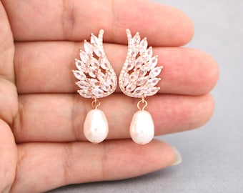 Gold Chandelier Bridal Earrings, Swarovski Pearl Rhinestone Dangle Wedding hair clip Bridal hair accessories Pearl drop Wedding earrings
