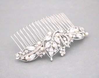 Flower and Leaf Hair Comb Wedding Hair Accessories for Bun Rose Gold Bridal Headpieces Gold Wedding hair comb Bridal hair jewelry Side clip