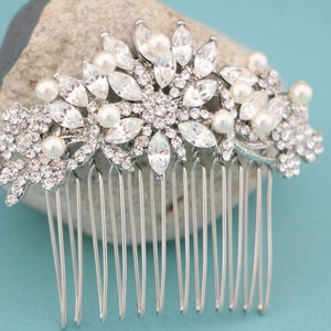 Bridal hair comb Side bridal headpiece Rhinestone hair piece Wedding hair comb Crystal hair comb Pearl drop Wedding earrings Wedding comb in image 7