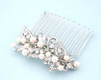 Pearl Wedding Hair Comb, Rhinestone Bridal Hairpiece Crystal hair comb Wedding hair accessories Bridal hair clip Gold bridal comb Wedding