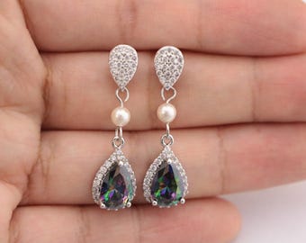 wedding chandelier earrings Blue Navy Earrings Bridesmaids Earrings Blue Crystal Bridal Earrings Green Wedding earrings CZ Red earrings Blue