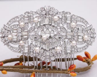 bridal comb hairpiece Siver Wedding hair comb Crystal side comb Bridal hair accessories for bun Pearl Bridal hair comb undo Rhinesotne comb