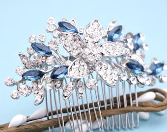 Rose Gold Wedding Hair Comb: Sapphire Blue Crystal Bridal Headpiece Silver Wedding comb Bridal hair accessories Wedding hair clip Bridal
