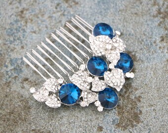 dusty blue hair comb Silver Bridal hair accessories for blue royal blue hair comb Bridal hair clip Navy blue Wedding hair comb Bridal comb