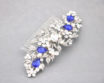 Sapphire Blue Wedding hair comb Large Wedding hair clip Bridal hair jewelry Navy blue Wedding hair clip Blue Wedding comb Wedding hair bling