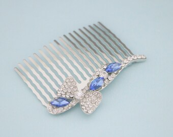 Wedding hair accessorie for bun Side bridal headpiece  Sapphire Crystal hair comb Silver Bridal hair comb Navy blue Wedding comb Blue comb