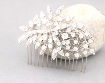 Floral Rhinestone Bridal Hair Comb: Wedding Hair Accessory Silver Bridal hair clip Crystal Wedding hair comb Bridal hair jewelry Wedding