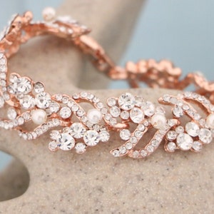 Pearl and Crystal bracelet Rose gold Wedding jewelry Rhinestone Bracelet Bridal jewelry bracelet Prom jewelry Bridesmaid bracelet Bling Gold