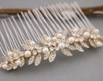 Gold Bridal Hair Comb Art Deco Wedding Hair Piece Bridal Hair Clip Vintage Style Hair Accessories Crystal Rhinestone Wedding Comb Side comb
