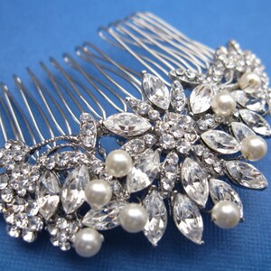 Pearl drop Wedding earrings with hair comb set Silver Wedding hair comb Side bridal headpiece Bridal earrings Crystal Bridal hair comb Side image 9