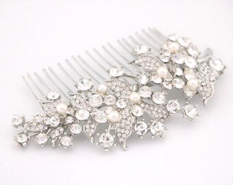 Silver Bridal Hair Comb: Pearl & Rhinestone Wedding Headpiece Wedding hair clip Bridal hair accessories Wedding hair comb Bridal hair clip
