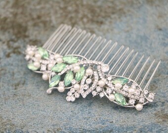 Pacific opal Wedding hair comb Navy blue hair comb Bridal comb blue Wedding hair piece Red Bridal hair comb Rhinestone and pearl hair comb