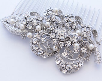 Pearl bridal hair comb Silver Bridal rhinestone crystal comb Crystal hair comb Wedding hair jewelry Bridal hair accessories for bun Wedding