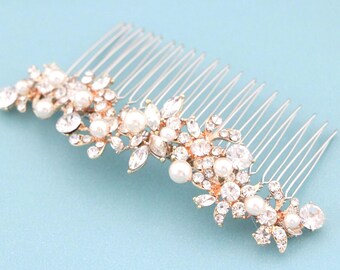 Rhinestone Pearl Bridal Hair Comb, Silver Wedding Hair Piece Small or Large Wedding hair clip Bridal hair accessories Rose gold hair comb