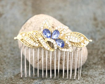 Sapphire Blue Rhinestone Bridal Hair Comb Crystal Wedding Hair Accessories Gold Wedding hair clip Rose gold Bridal hair clip Navy blue comb