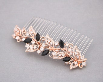 Black Wedding hair comb Rose gold Bridal hair piece Wedding comb in Side bridal headpiece Blue Wedding hair piece Bridal hair comb Hair clip