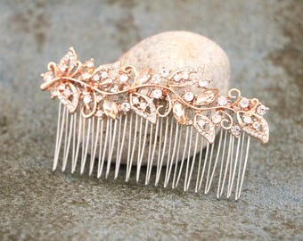 Rose gold champagne Crystal hair comb Gold veil comb Blue hair jewelry Navy blue hair comb Wedding hair clip Silver Bridal hair piece Side