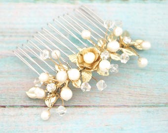 Pearl hair comb Gold Hair comb Side Bridal headpiece Rose gold Bridal hair clip Silver Bridal hair accessories Wedding hair comb Boho comb