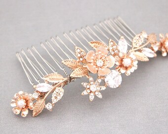 RoseGold Crystal Leaf Hair Comb Bridal Wedding Jewelry Accessory Gold veil comb Wedding hair piece Bridal hair comb Wedding side comb Silver