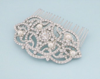 pearl and crystal wedding hairpiece bridal hair comb boho side hair comb wedding hair accessories for bun Wedding hair comb Bridal headpiece