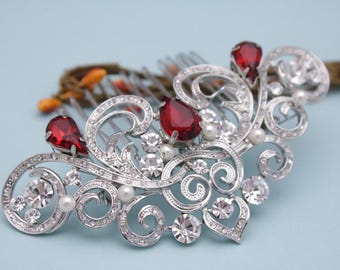 Wedding hair comb blue hair accessories Red Wedding comb Side bridal headpiece Bridal hair comb Wedding hair jewelry Navy blue hair comb