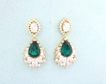 Gold Crystal earrings Rose gold Bridal earrings Emerald Wedding earrings Navy blue Wedding jewelry earrings Pearl earrings Bridal jewelry
