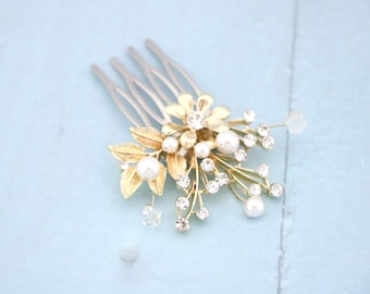 Pearl Bridal Hair Comb Rhinestone Wedding HairPiece Gold veil comb Wedding hair clip Bridal hair accessories headpiece Rose gold Bridal comb