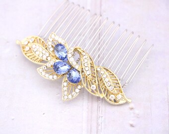Sapphire Crystal comb Gold Wedding hair comb Rose gold Wedding hair accessories for bun Bridal hair comb Navy blue Wedding comb Bridal comb