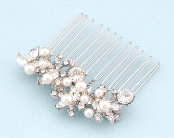 Silver Art Deco Bridal Hair Comb: Rhinestone & Pearl Wedding Headpiece Bridal hair clip Wedding hair accessories Bridal hair piece Wedding