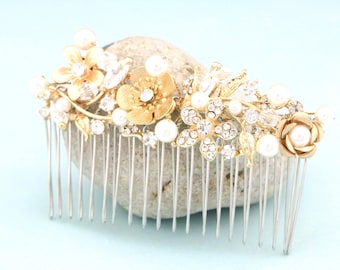 Pearl Crystal Bridal Hair Comb Gold Bridal headpiece Rhinestone Wedding hair comb Bridal hair clip Rose gold Wedding hair accessories Bridal