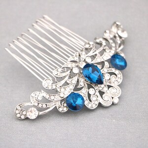 Peineta de boda de cristal Accesorio para el cabello de novia plateado Pinza para el cabello de boda azul Peineta azul marino Joya para el cabello de boda Peineta de novia azul