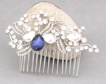 Silver Wedding hair comb Navy blue hair piece Gold veil comb Bridal hair accessories Wedding hair jewlery Bridal headpiece Wedding comb Side