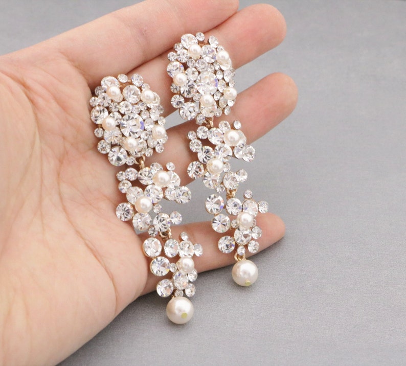 Boucles d'oreilles pendantes dorées Swarovski EverythingBride