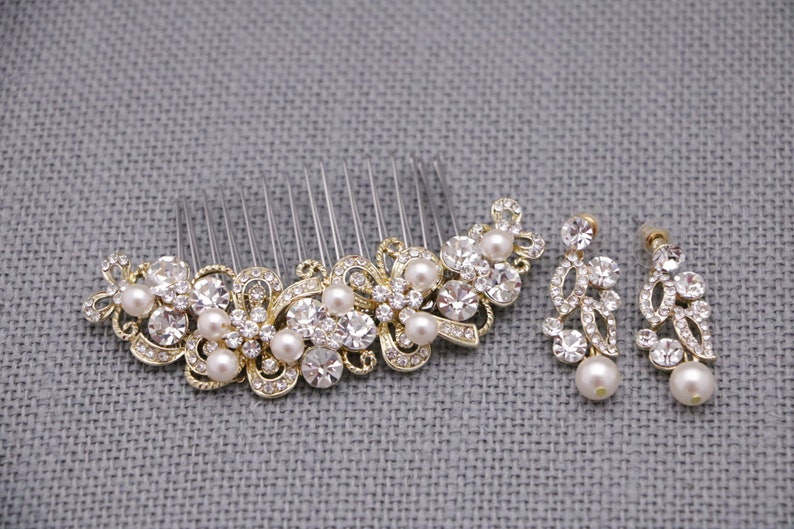 wedding earrings for brides pearl bridal earring and hair comb set crystal earrings chandelier Wedding hair comb earrings Bridal hair comb