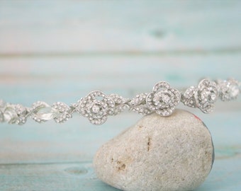 bridal headband vintage style wedding head piece for bride Wedding crystal headband  boho wedding headband bridal rhinestone headband Silver