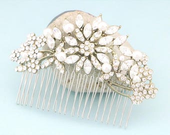 Pearl Wedding hair comb Side Wedding Headpiece Rhinestone Wedding comb Crystal Wedding hair jewelry Gold veil comb Rose gold Bridal haircomb