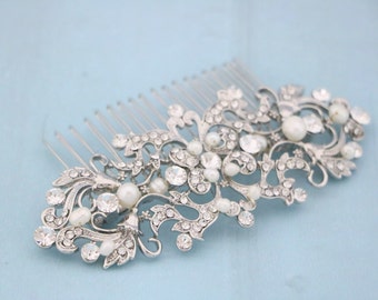 Gold Wedding hair comb blue Silver bridal hair comb Side Bridal headpiece Gold Bridal hair piece Wedding hair accessories floral Bridal comb