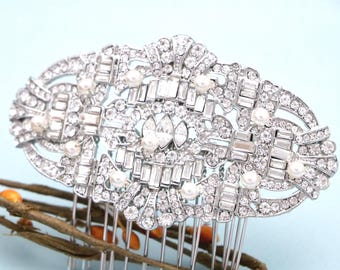 Silver Pearl Bridal Hair Comb, Rhinestone Crystal Wedding Headpiece Wedding hair accessories Bridal hair clip Wedding comb Bridal hair piece