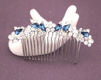 Montana Crystal hair comb Silver Wedding hair comb Navy blue Wedding comb Gold Wedding headpiece Bridal hair jewelry Wedding hair piece Blue