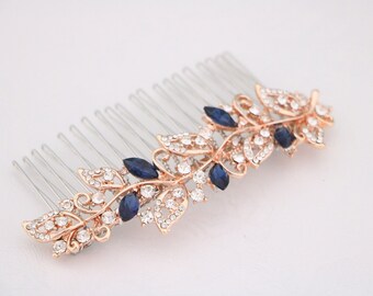 sparkle hair comb bridal side headpiece wedding hair comb silver Wedding hair accessories for bun Rose gold Bridal hair comb Navy blue comb