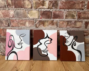 Minimalist Woman Line Art Print Set: Pink, Red, and Gray Home Decor