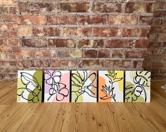 Plant Line Art Print Set, Art Print Set of 5, Plant Line Art Print, Plant Art, Minimalist Art, Single Line Art, Home Decor, Acrylic Print